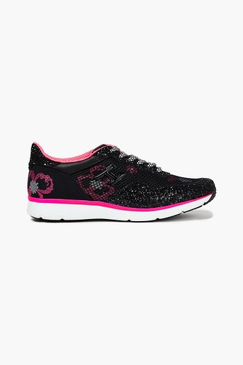 HOGAN Glittered shell, mesh and leather sneakers