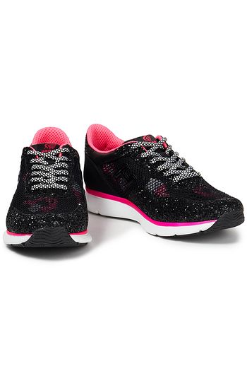 HOGAN Glittered shell, mesh and leather sneakers