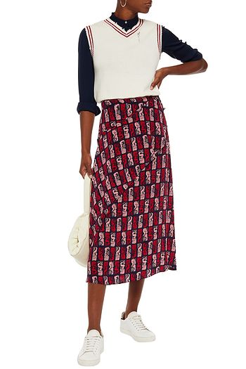 KENZO Wrap-effect printed silk crepe de chine midi skirt