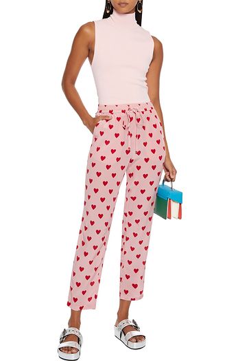 REDVALENTINO Cropped printed silk crepe de chine straight-leg pants