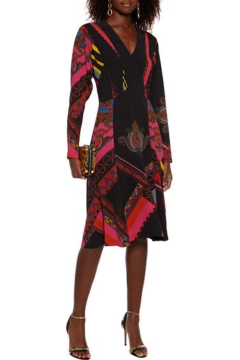 ETRO Pintucked printed crepe dress