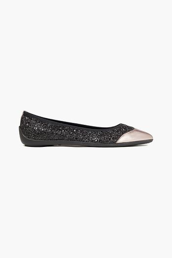 HOGAN Leather-trimmed glittered woven point-toe flats