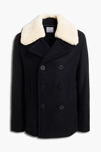 SANDRO Shearling-trimed wool-blend felt peacoat
