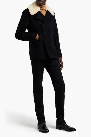 SANDRO Shearling-trimed wool-blend felt peacoat