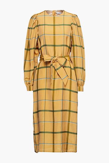 SAMSØE Φ SAMSØE Belted checked shantung midi dress