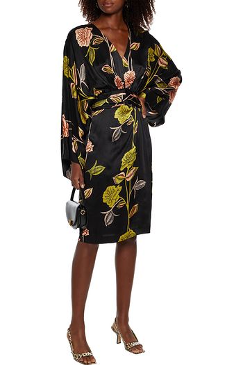 ETRO Gathered floral-print hammered-satin dress