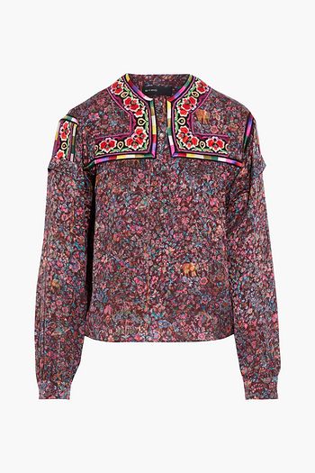 ETRO Gathered embroidered printed silk-jacquard blouse