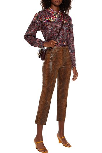ETRO Gathered embroidered printed silk-jacquard blouse
