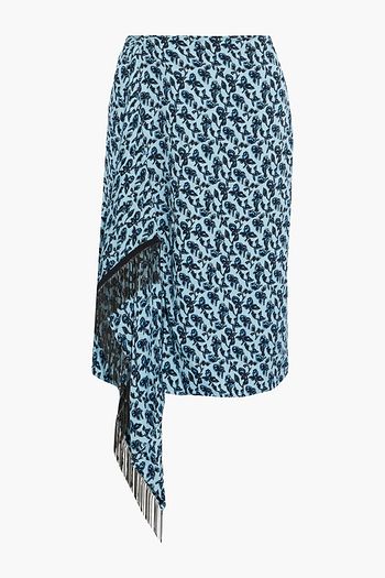 ETRO Fringe-trimmed draped printed silk crepe de chine wrap skirt