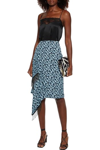 ETRO Fringe-trimmed draped printed silk crepe de chine wrap skirt