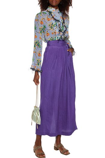 ETRO Wrap-effect pleated silk-jacquard maxi skirt