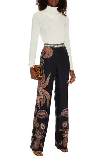 ETRO Printed silk-jacquard straight-leg pants