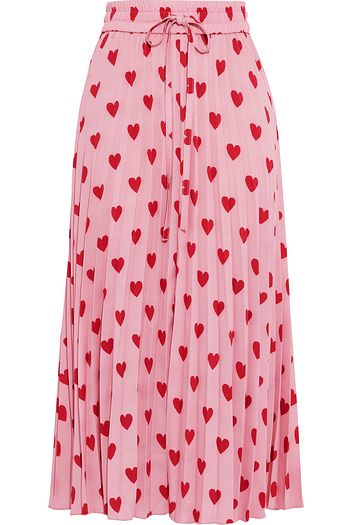 REDVALENTINO Pleated printed crepe de chine midi skirt