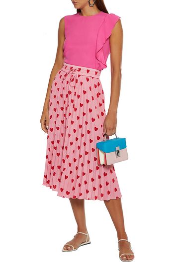 REDVALENTINO Pleated printed crepe de chine midi skirt