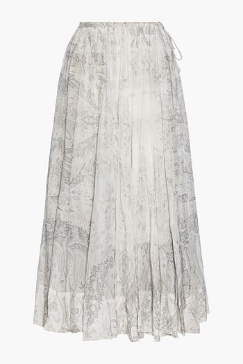 ETRO Printed cotton and silk-blend voile midi skirt