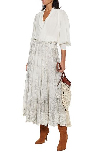 ETRO Printed cotton and silk-blend voile midi skirt