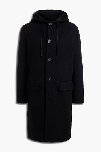 SANDRO Wool and cotton-blend felt hooded coat
