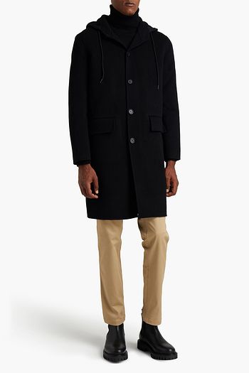 SANDRO Wool and cotton-blend felt hooded coat
