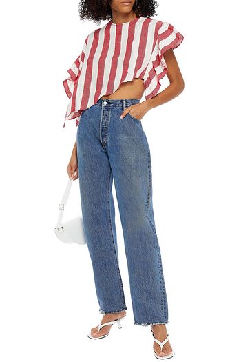 MARQUES' ALMEIDA Cropped striped linen and cotton-blend top