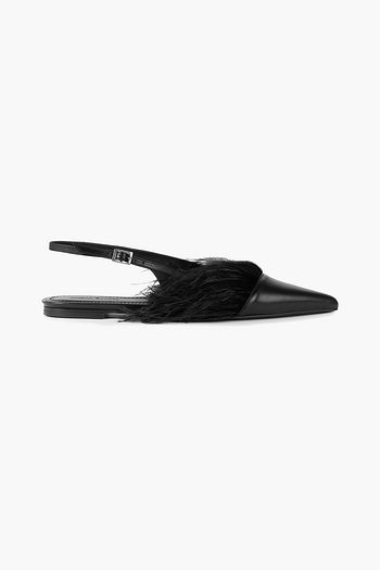 MARQUES' ALMEIDA Ostrich feather-trimmed leather slingback flats
