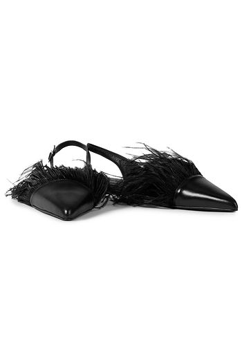 MARQUES' ALMEIDA Ostrich feather-trimmed leather slingback flats