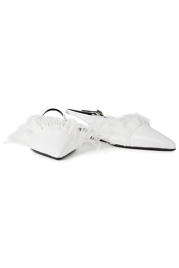 MARQUES' ALMEIDA Ostrich feather-trimmed leather slingback flats