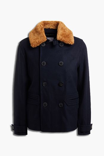 SANDRO Shearling-trimmed wool-blend felt coat