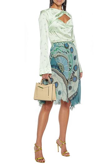 ETRO Asymmetric printed silk-crepon skirt