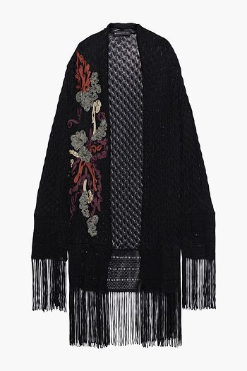 ETRO Fringed metallic embroidered crochet-knit cardigan
