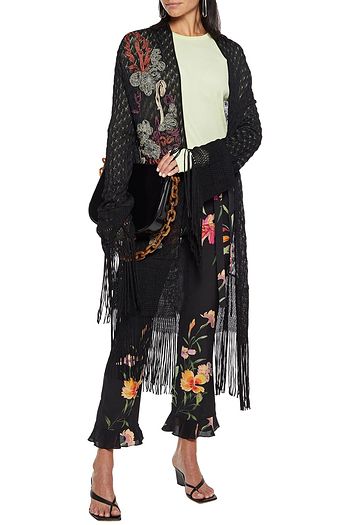 ETRO Fringed metallic embroidered crochet-knit cardigan