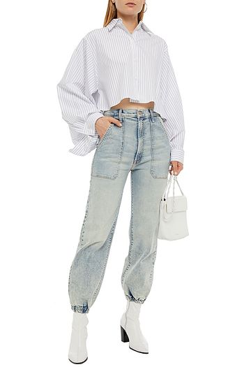 MOTHER The Wrapper Patch Springy cropped high-rise tapered jeans