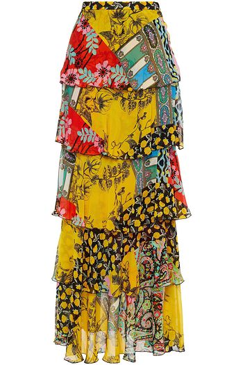 ETRO Tiered printed silk crepe de chine maxi skirt