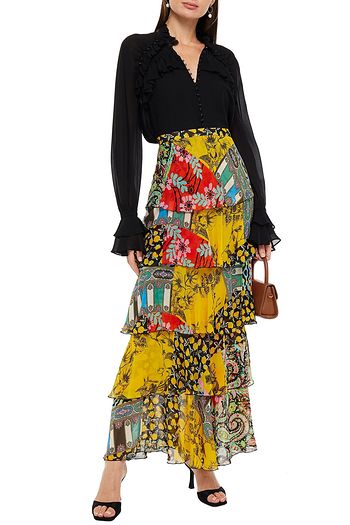 ETRO Tiered printed silk crepe de chine maxi skirt
