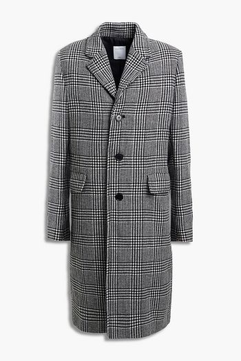 SANDRO Slim-fit Prince of Wales checked wool-blend coat