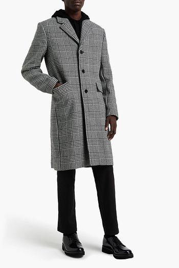 SANDRO Slim-fit Prince of Wales checked wool-blend coat