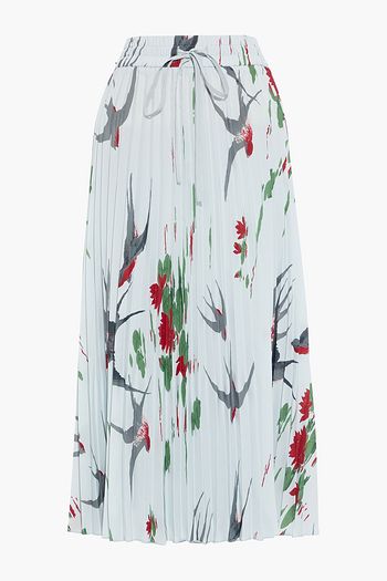 REDVALENTINO Pleated printed crepe de chine midi skirt