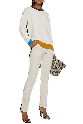 ETRO Satin-trimmed wool-blend crepe slim-leg pants