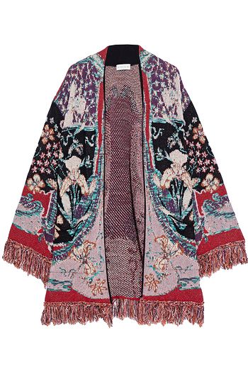 ETRO Fringe-trimmed metallic jacquard-knit cardigan