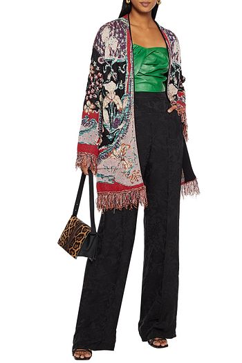 ETRO Fringe-trimmed metallic jacquard-knit cardigan