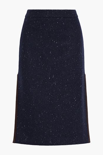 ETRO Suede-trimmed wool-blend tweed skirt