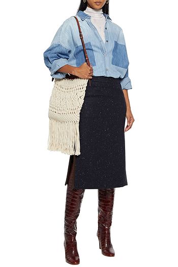 ETRO Suede-trimmed wool-blend tweed skirt