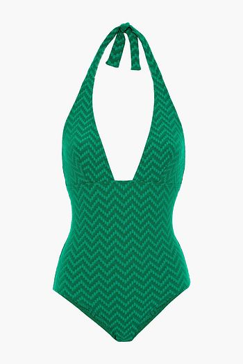 ERES Gabardine stretch-seersucker halterneck swimsuit