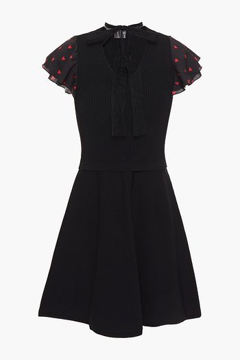 REDVALENTINO Ruffle-trimmed printed stretch-knit mini dress