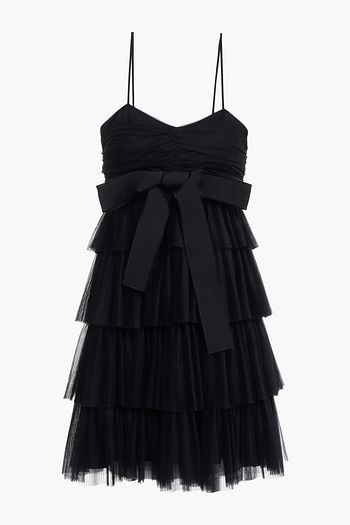 REDVALENTINO Bow-embellished tiered tulle mini dress