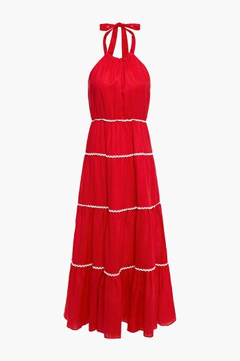 PALOMA BLUE India tiered crochet-trimmed linen halterneck midi dress