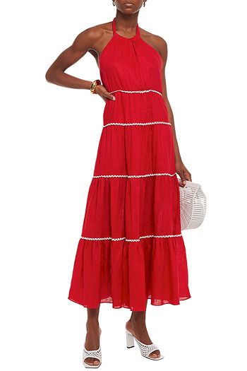 PALOMA BLUE India tiered crochet-trimmed linen halterneck midi dress