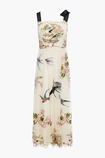 REDVALENTINO Embroidered ruffled tulle midi dress