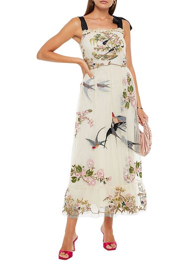 REDVALENTINO Embroidered ruffled tulle midi dress