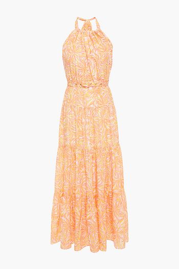 PALOMA BLUE Octavia belted tiered printed crepe de chine halterneck maxi dress