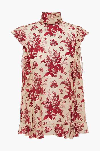 REDVALENTINO Ruffled floral-print silk crepe de chine top